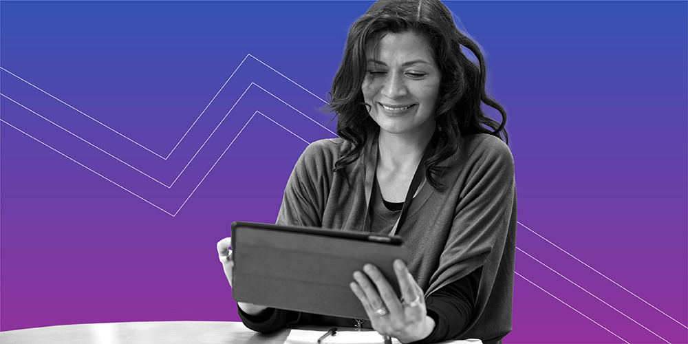 Woman working on iPad